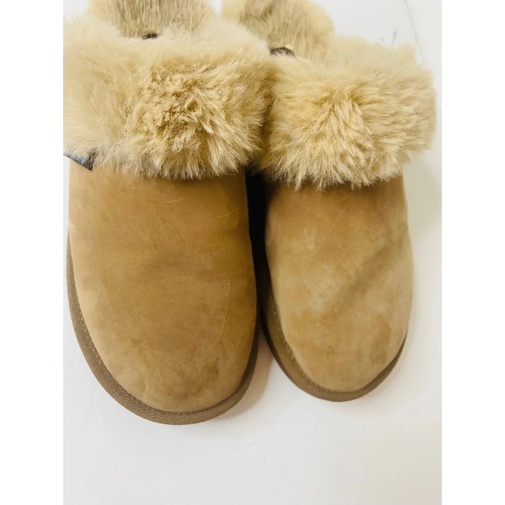 Rainbow sunset snugs Mens Sz‎ 11 leather Suede Slippers Slides Tan Brown